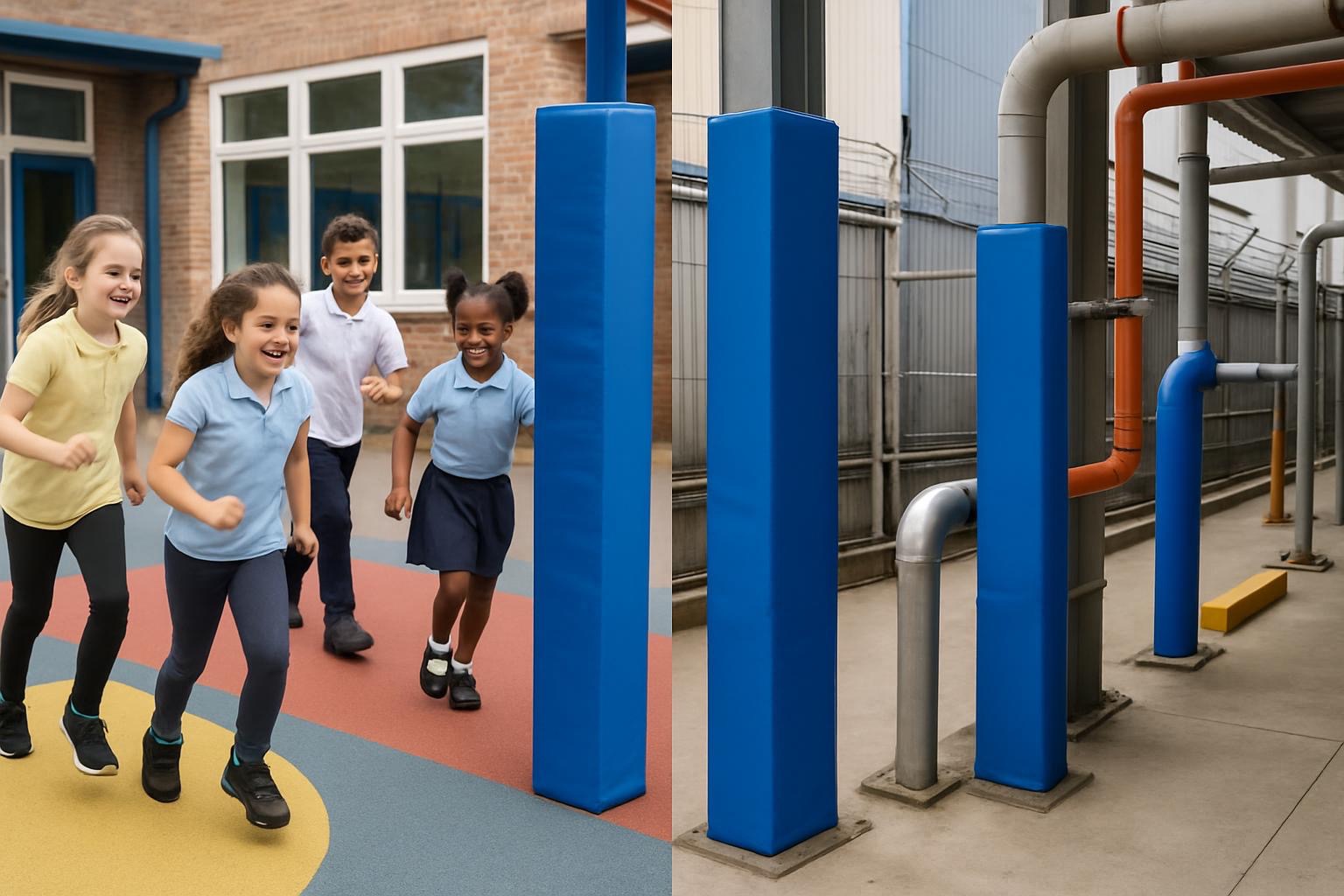 Playground with post protectors, industrial site with post protection
